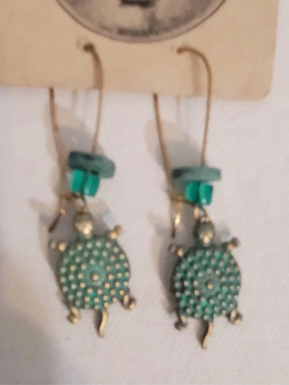 Vintage Heart's Desire Jewelry Designs Turtle Charm Dangle Bead Earrings Boho
